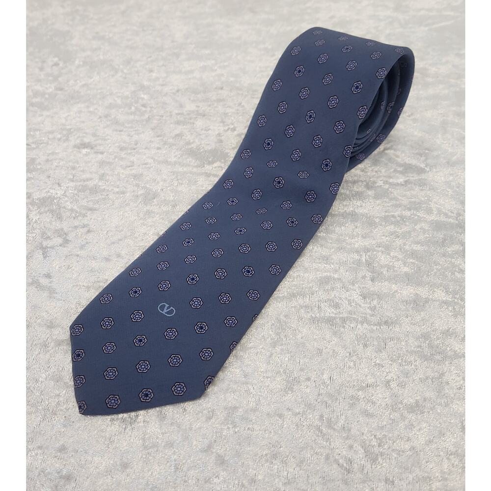 Authentic VALENTINO La Cravat Mens Blue & White Tie-100% Silk